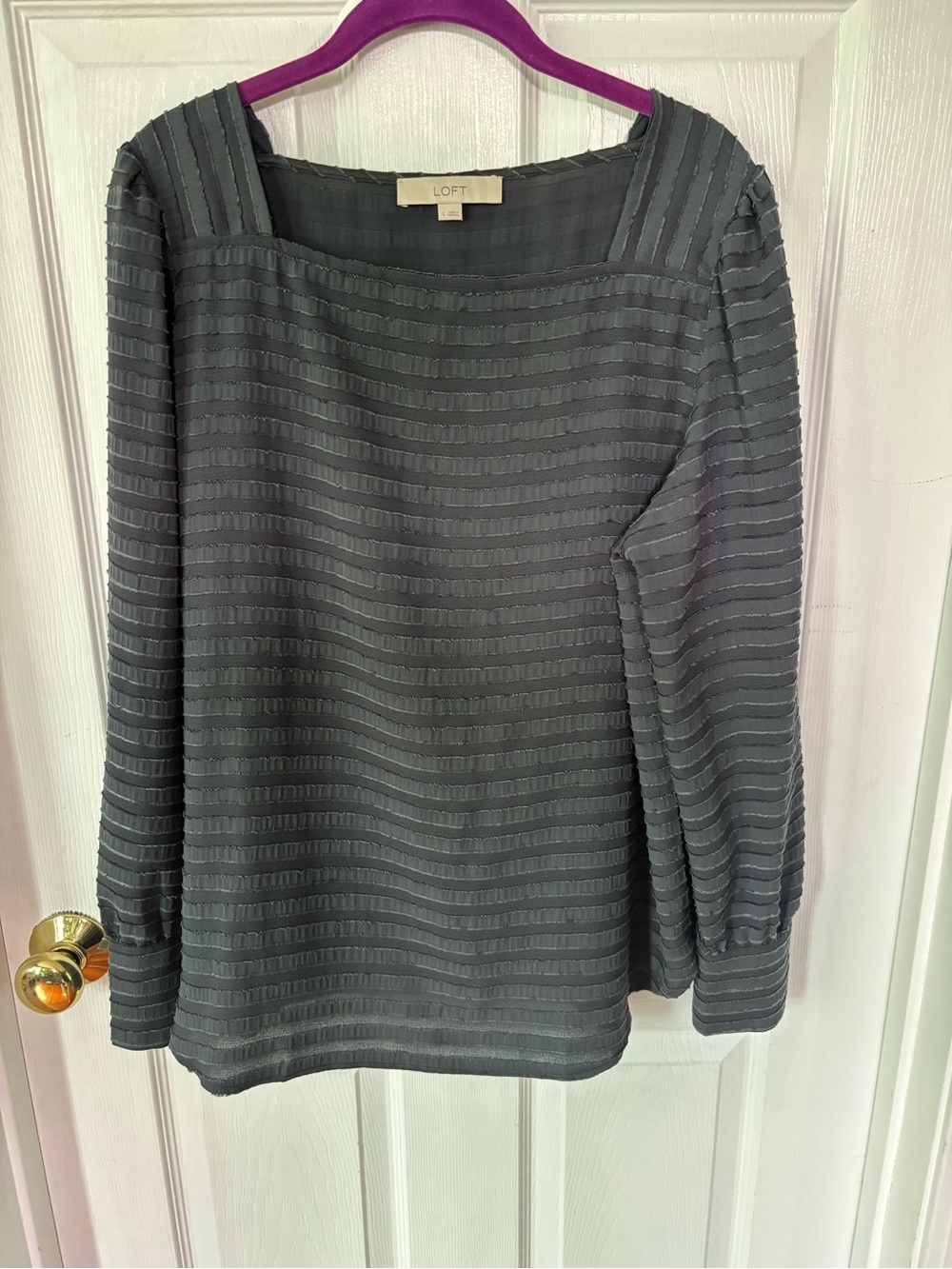 LOFT Charcoal Textured Long Sleeve Top